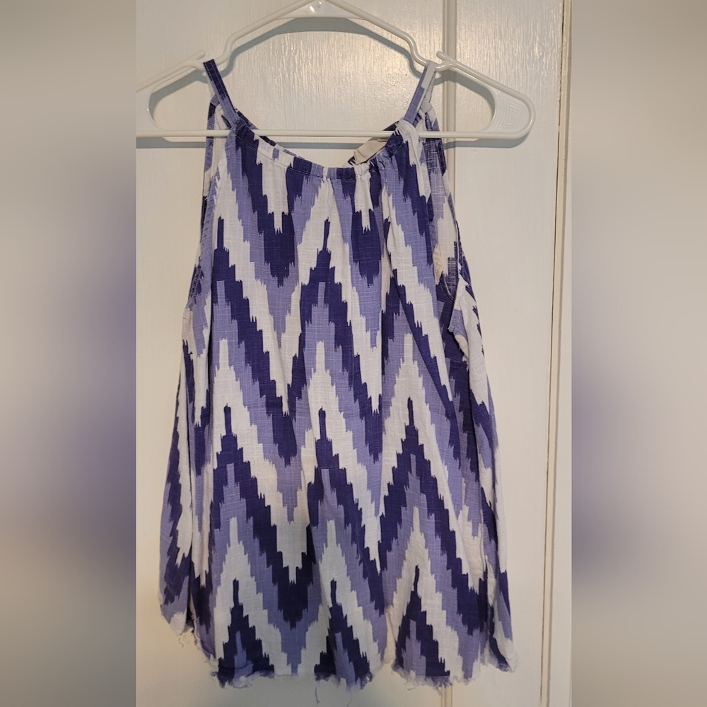 Altar'd State Blue & White Linen Swing Tank Top Halter Festival, Sz L